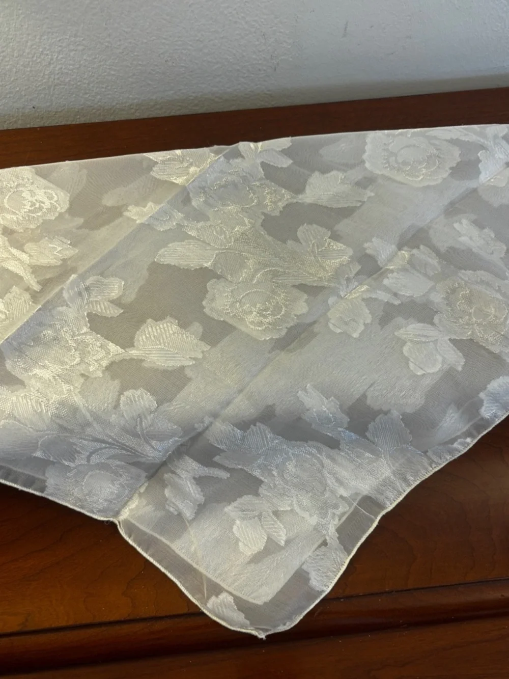 Cejon White Sheer Floral Embroidered Scarf Shawl Wrap